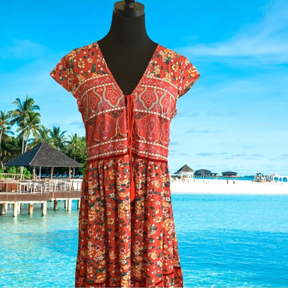 Mislook Maxi Dress in Vivid Floral Travel Light Style Size Large